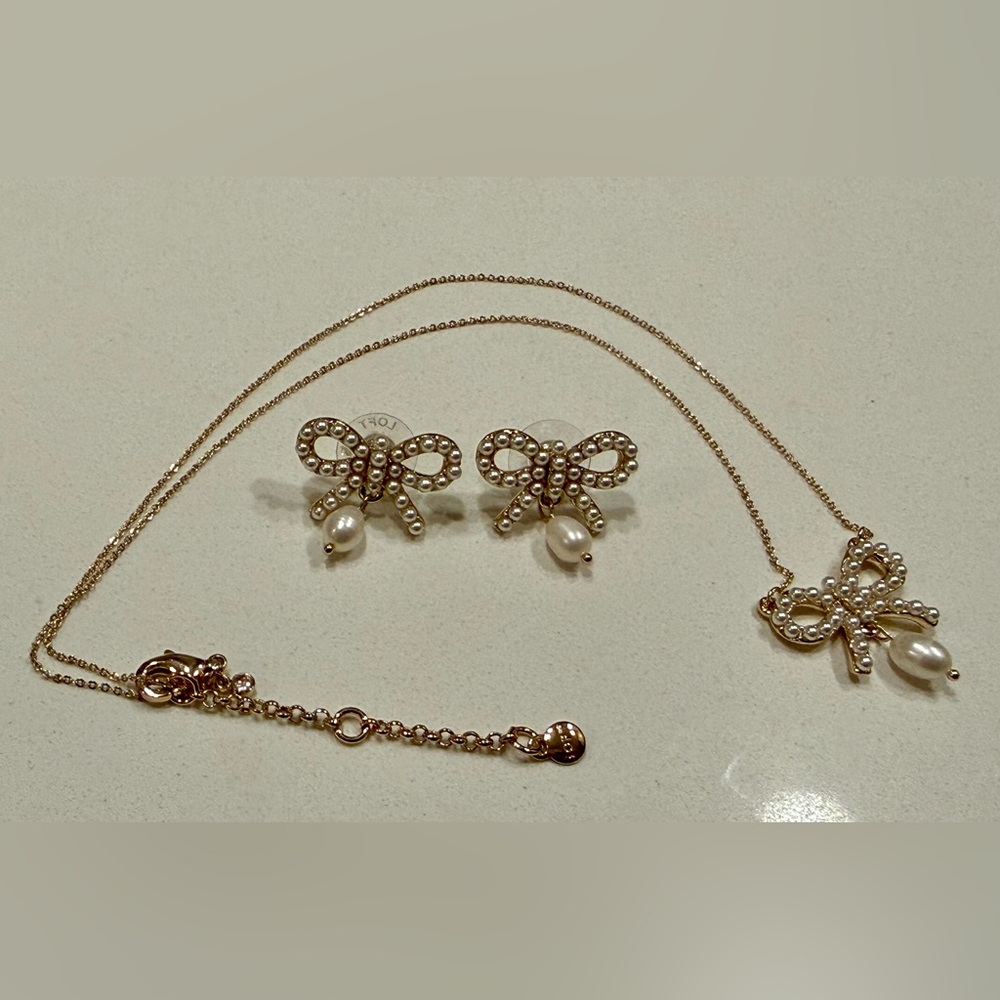 LOFT Bow Pearl Necklace and Earring Set